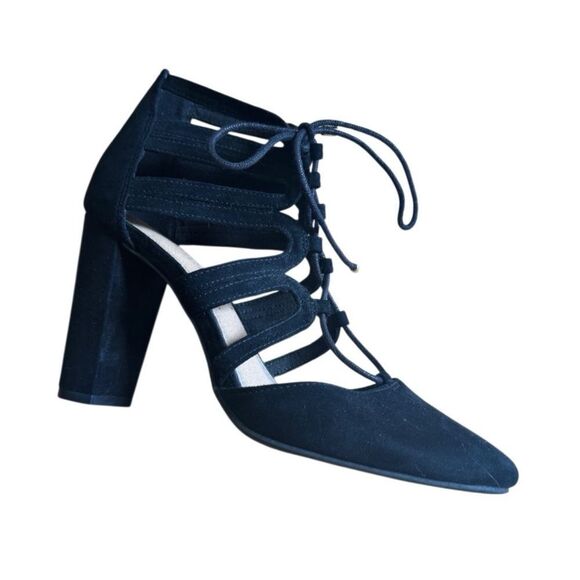 Christian Siriano Women's Black Strappy Tie Chunky Heels Size 7 - Picture 4 of 8